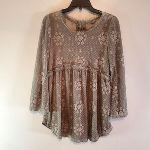 Lace babydoll blouse olive green Size L